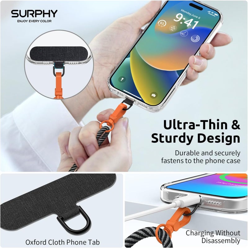 SURPHY Phone Lanyard, Adjustable Phone Strap Crossbody with 2 Pack Cell Phone Tether Tab, Premium Metal Buckles and Two-Color Braided Cell Phone Lanyard Crossbody for Women and Men, Black & Grey - Image 4